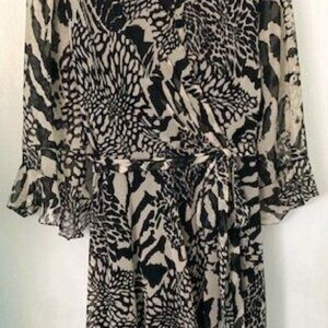 Eva Blue Plus  22W Off White/Black Animal Print Chiffon Dress EUC